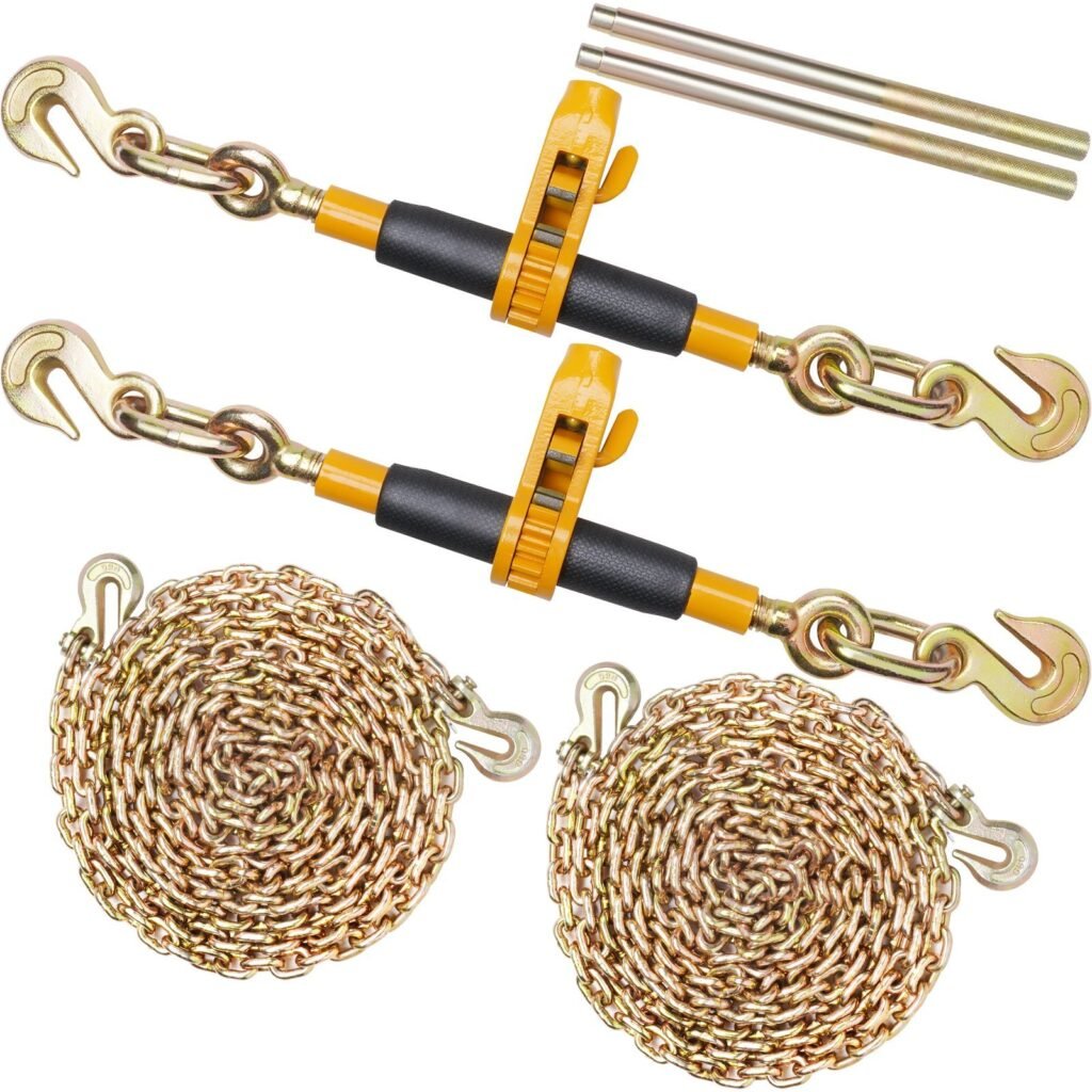 Ratchet Chain Binder, 5'16-3'8 Heavy Duty Load Binders, With G80 Chains 7100 Lbs Secure Load Limit, Labor-saving Anti-skid Handle, Tie Down Hauling Chain Binders For Flatbed Truck Trailer, 2 P