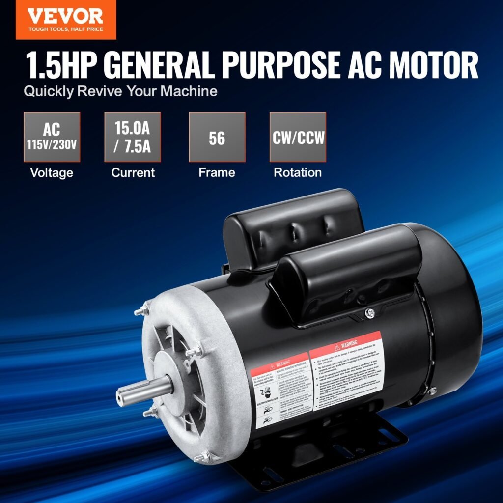 1.5HP Electric Motor 3450 Rpm, AC 115V/230V, 56 Frame, Air Compressor Motor Single Phase, 5/8' Keyed Shaft, CW/CCW Rotation For Agricultural Machinery And General Equipment