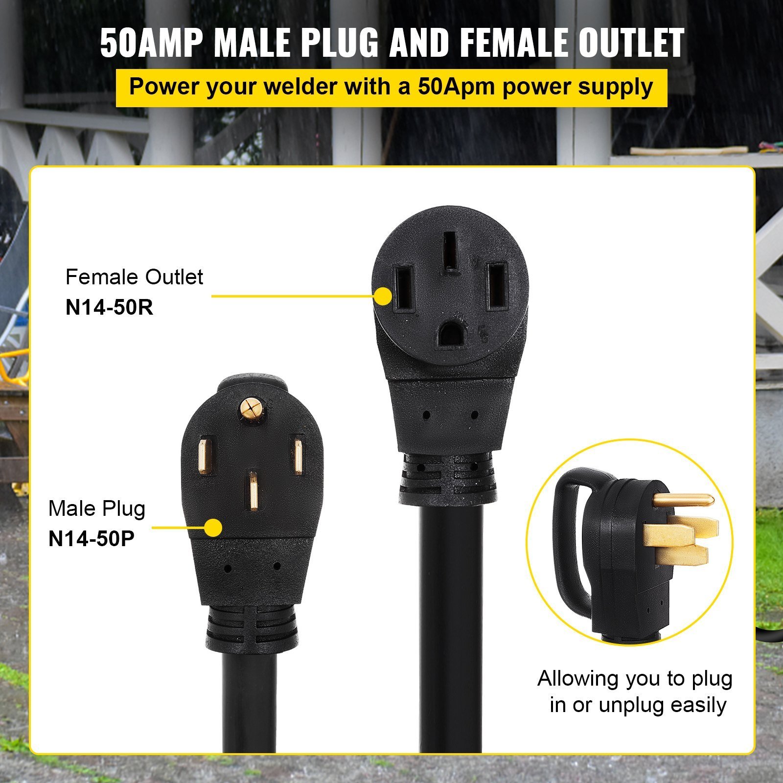 25Ft 50 Amp RV Extension Cord Durable Premium Power Cord RV 26.5mm Wire Diameter Extension Cord Copper Wire RV Cord Power Supply Cable For Trailer Motorhome Camper With Handles - Image 3