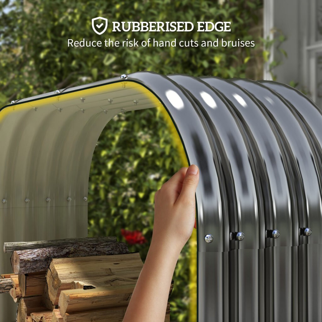 Wood Shed Galvanized Steel Firewood Storage Rack with Rubberized Edge for Safety, 4.7 x 1.4 x 4.7