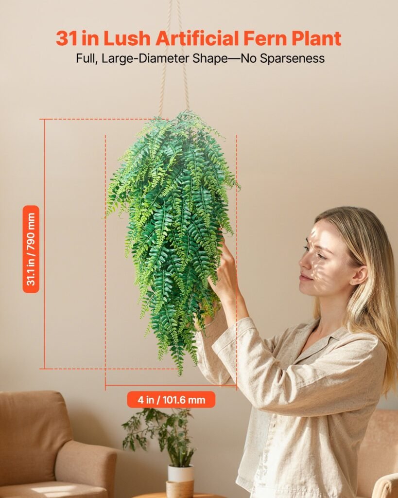 Artificial Ferns, 12 Pcs Fake Hanging Boston Fern Bush Plant With 32 Inch Hanging Length, Plastic Faux Greenery For Indoor/Outdoor Decor, For Wall, Wedding Party, Home, Porch Garden, No Basket