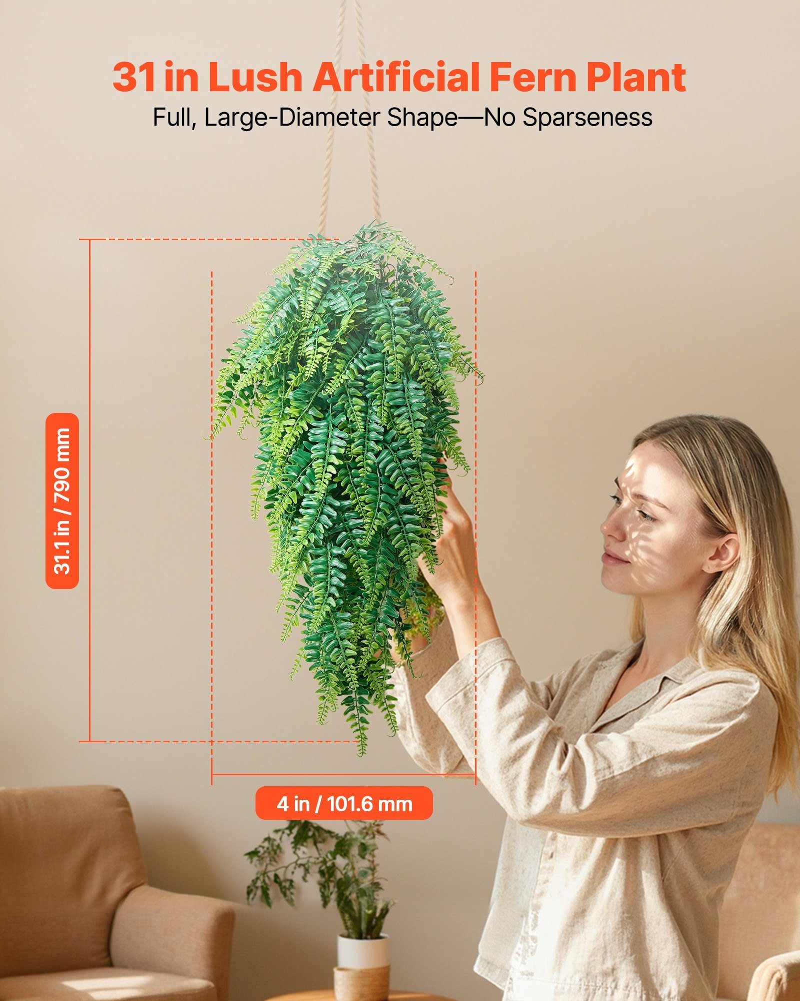 Artificial Ferns, 12 Pcs Fake Hanging Boston Fern Bush Plant With 32 Inch Hanging Length, Plastic Faux Greenery For Indoor/Outdoor Decor, For Wall, Wedding Party, Home, Porch Garden, No Basket - Image 3