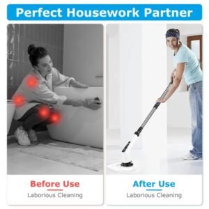 Electric Spin Scrubber Cordless Cleaning Brush Extendable With 8 Replaceable Heads 2 Speed Adjustable Extension Arm Bathroom Tub Tile Floor - Image 3