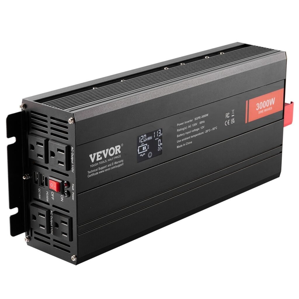 Pure Sine Wave Inverter, 3000 Watt, DC 12V To AC 120V Power Inverter With 2 AC Outlets 2 USB Port 1 Type-C Port, LCD Display And Remote Controller For Large Home Appliances, CE FCC Certified