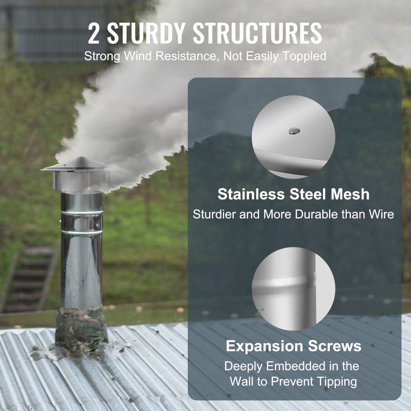 Chimney Cap, 6 Inch, 304 Stainless Steel Round Roof Rain Cap, 11.81-inch Increased Caps, All Weather & Reinforced Screws & Easy Installation, For Perfect Insulation Vent Cover Outside, Silver - Image 4