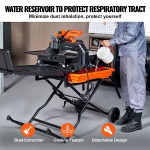 Wet Tile Saw With Stand, 10-inch 65Mn Steel Blade, 4500 RPM Motor, Tile Cutter Wet Saw With Water Reservoir And Casters, 0-45 Degrees Miter Angle For Cutting Tiles, Floor Tiles, And Stones - Image 2