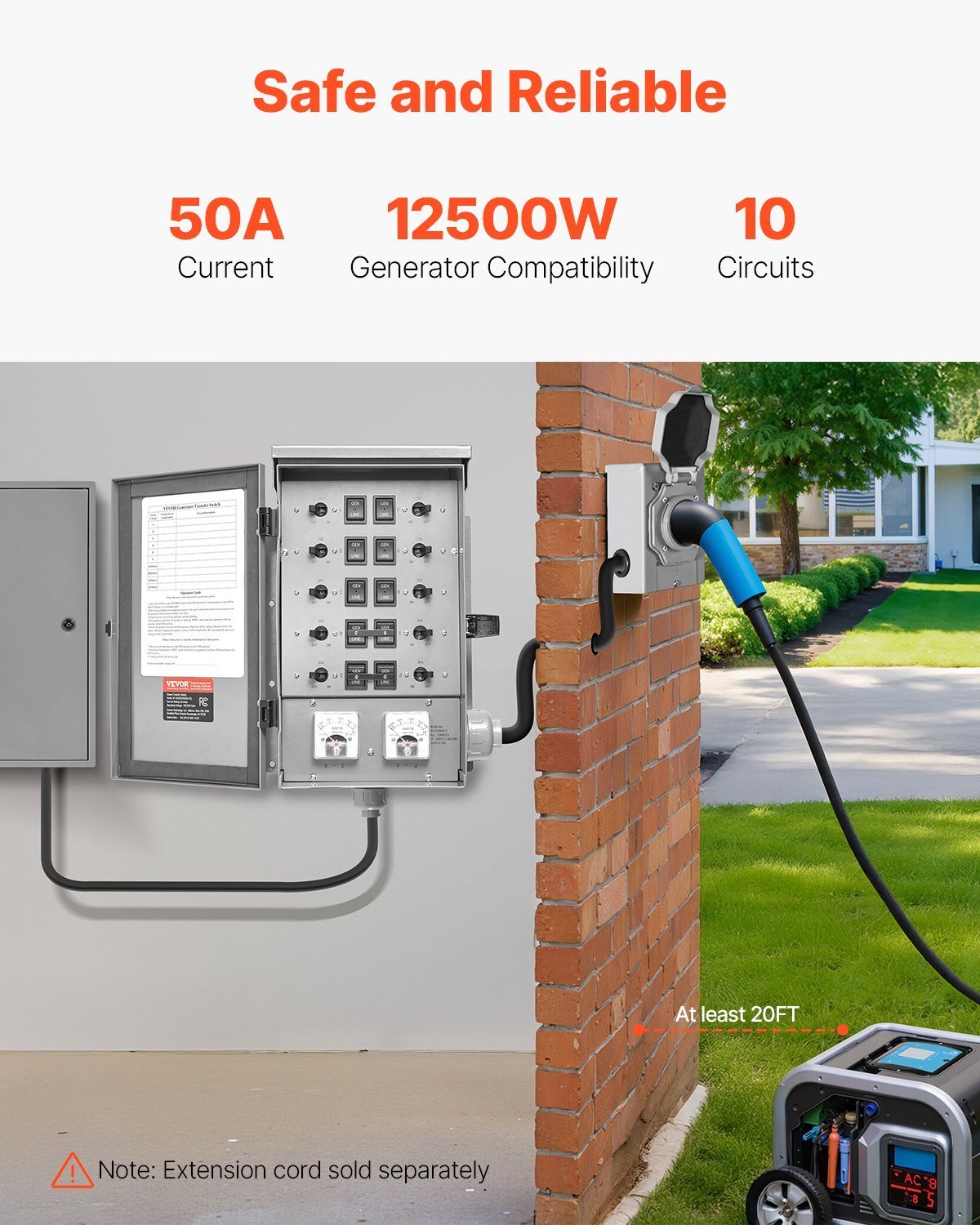 Manual Transfer Switch 50A Generator Transfer Switch Kit NEMA 3R 12500W 120/240V - Image 3