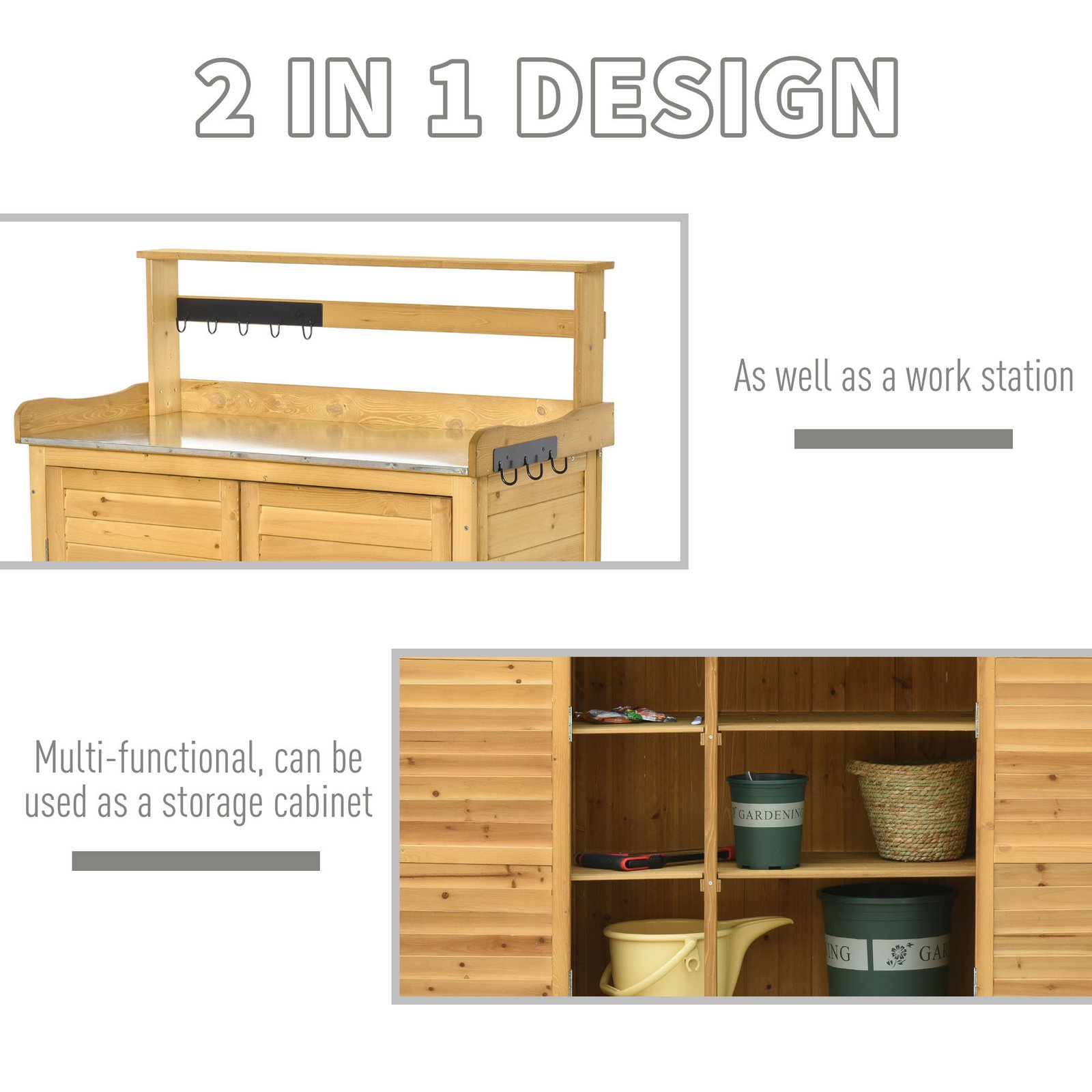 Backyard Garden Tool Storage Shed, Outdoor Storage & Potting Bench with 2 Magnetic Close Doors & Large Interior Storage Space - Image 3
