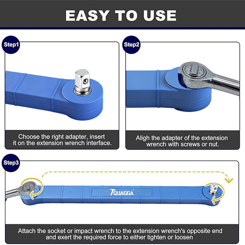 Offset Extension Wrench, Impact Grade Square Drive Adapters For Hard To Reach Fasteners In Tight Spaces 3 Piece Set