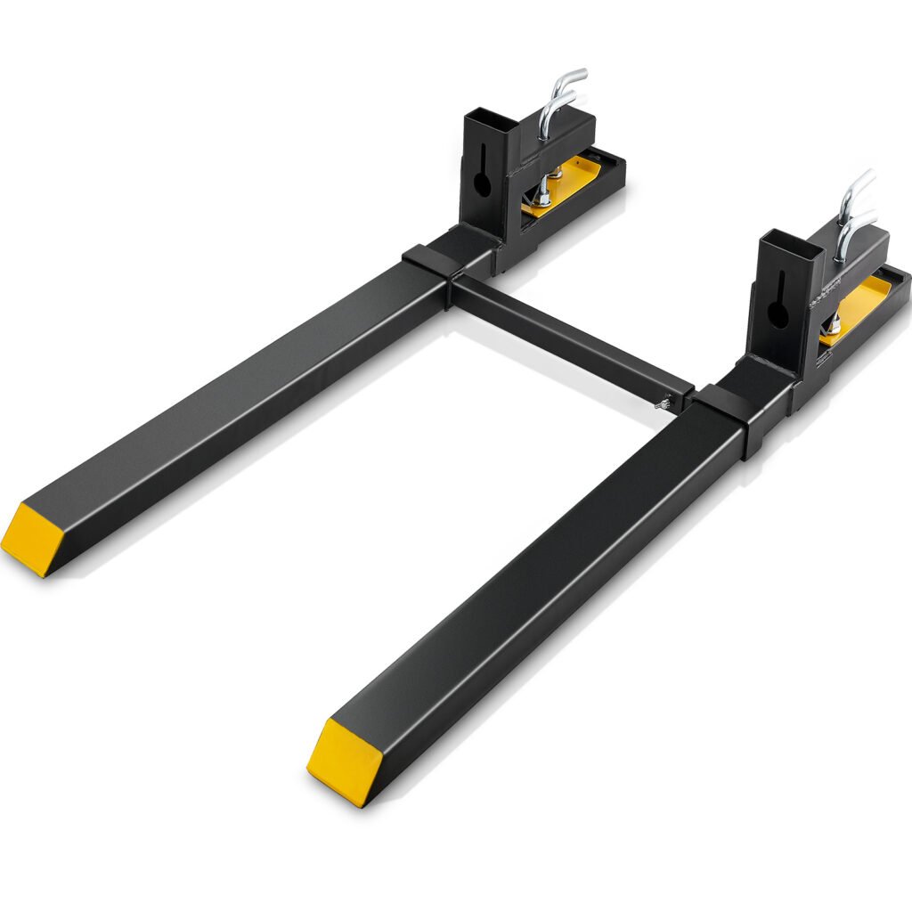 VEVOR Pallet Forks, 4000 Lbs Clamp On Pallet Forks, 60inch Total Length Heavy Duty Pallet Forks With Adjustable Stabilizer Bar, Tractor Bucket Forks For Tractor Attachments, Skid Steer, Loader Bucket