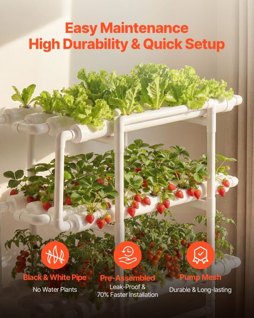 Hydroponics Growing System Kit, 3-Tier 108 Sites UPVC Pipe Hydroponic Grow Kit With Timed Irrigation, Sun & Light Blocking Pipes, Indoor Home Garden Vegetable Planting Grow Kits For Fruit Herb