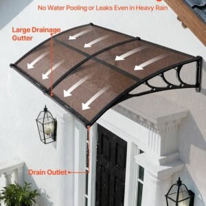 Awnings For Door Entrance, 38 X 78 In, Exterior Front Door Window Awnings With Drainage & Metal Bracket, Rain Snow Sun Protection, Overhang Polycarbonate Door Canopy For Porch Patio, Brown - Image 4