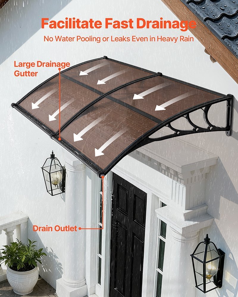 Awnings For Door Entrance, 38 X 78 In, Exterior Front Door Window Awnings With Drainage & Metal Bracket, Rain Snow Sun Protection, Overhang Polycarbonate Door Canopy For Porch Patio, Brown
