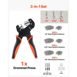 Grommet Tool Kit 1/4" 5/16" 3/8" 900 PCS Grommets Eyelet Tool Kit, With Eyelets And Washers, Manual Grommet Press Pliers, Hole Punch Tools, Blocks, For Leather, Tarps, Shoes, Crafts, Fabric - Image 3