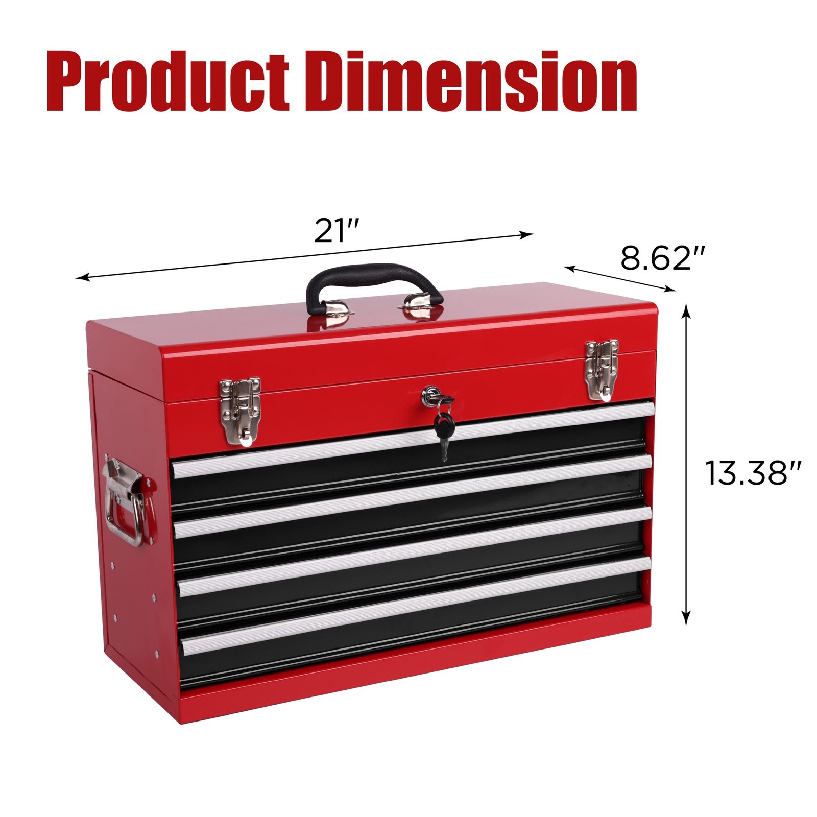 Heavy Duty Metal Tool Box, 21-inch, Portable Metal Tool Box With 4 Drawers, Small Tool Chest With EVA Liners, Ball Bearing Slide Drawers Locking & Powder Coated Finish, Multi-Function Tool Organizer - Image 2