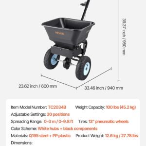Lawn Spreader, 100LBS Capacity, Walk-Behind Push Spreader, 0-9.8ft Spreading Width, 13 In All Terrain Pneumatic Tires, Fertilizer Spreaders With Hopper Grate, For Seed Salt Ice Melt - Image 6