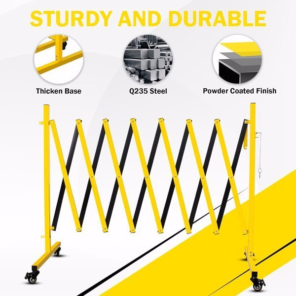 Metal Expandable Barricade, 11 Feet Retractable Fence Outdoor, Mobile Safety Barrier Gate, Easily Assembled Expanding Gate With Casters, Collapsible Accordion Barricade Gate Outdoor