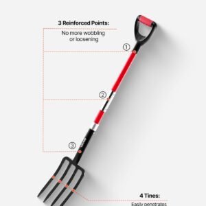 4 Tines Garden Fork Fiberglass Handle 45 In Digging Spading Pitchfork Heavy Duty - Image 5