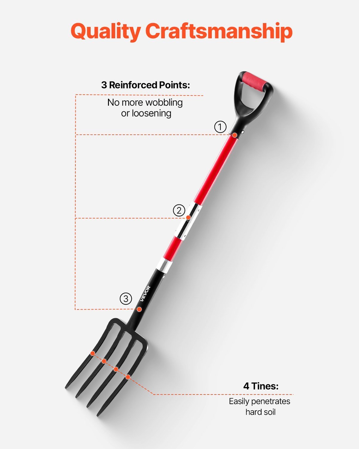 4 Tines Garden Fork Fiberglass Handle 45 In Digging Spading Pitchfork Heavy Duty - Image 5