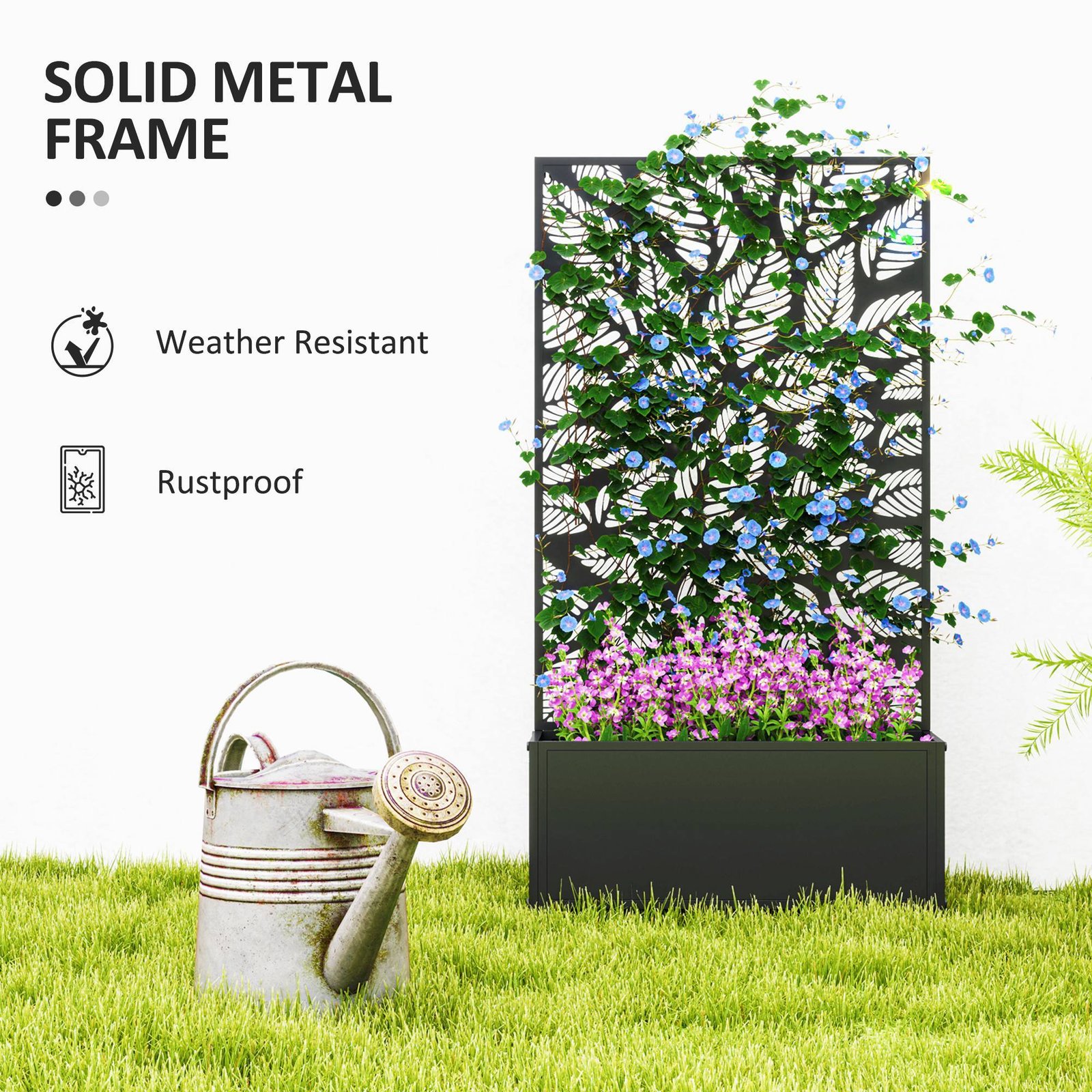 Metal Garden Bed with Trellis for Climbing Plants, Freestanding or Wall Mounted Flower Bed for Garden, Patio, Balcony - Image 3