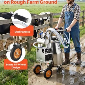 Electric Cow Milking Machine, 6.6 Gal / 25 L 304 Stainless Steel Bucket, Food-Grade Teat Cups And Silicone Hose, Strong Suction, Vacuum Pulsation, Electric Milker Machine With Wheels For Cow - Image 3