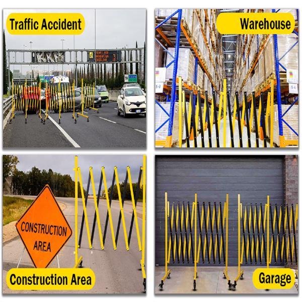 Metal Expandable Barricade, 11 Feet Retractable Fence Outdoor, Mobile Safety Barrier Gate, Easily Assembled Expanding Gate With Casters, Collapsible Accordion Barricade Gate Outdoor