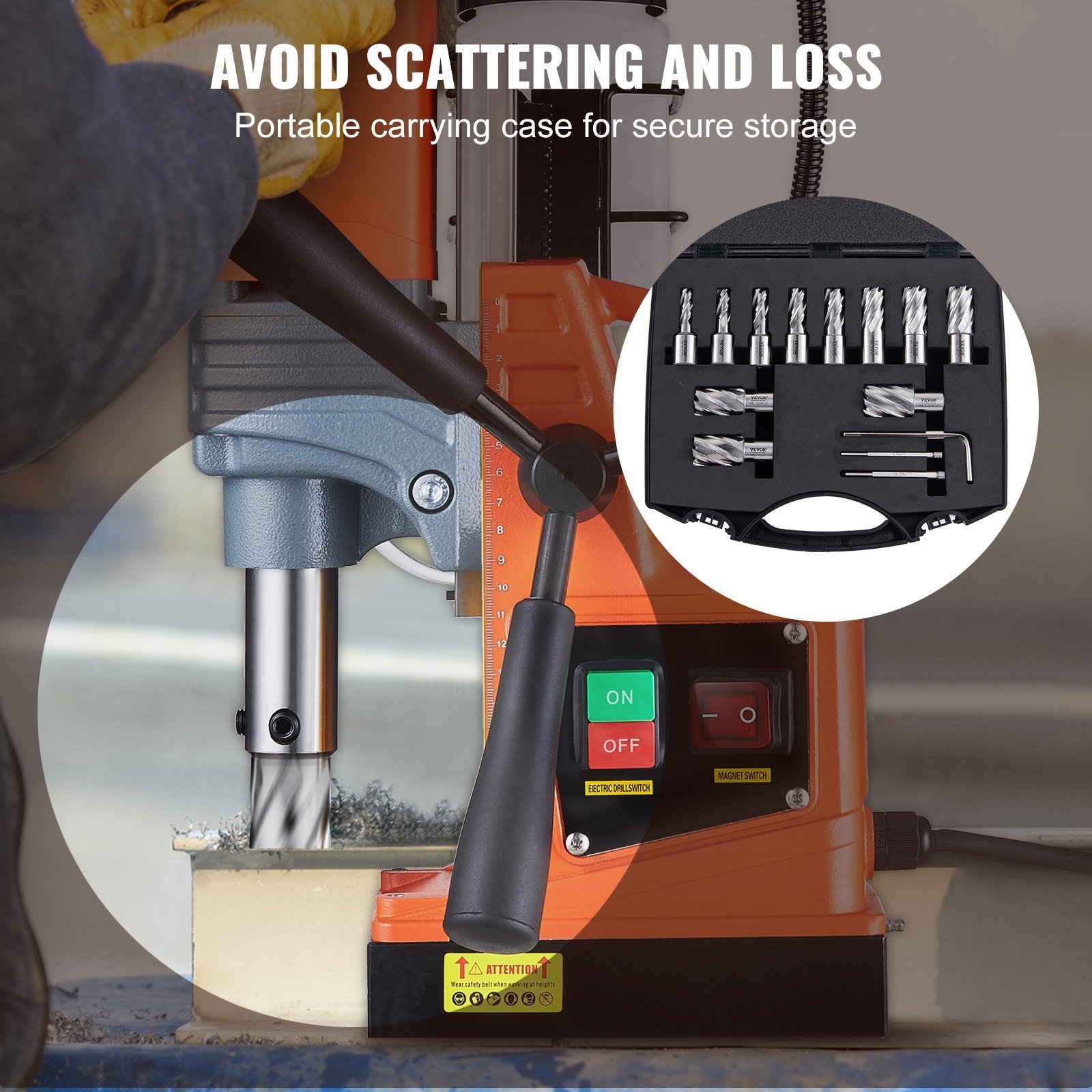 Annular Cutter Set, 13 Pcs Weldon Shank Mag Drill Bits, 7/16' To 1-1/16' Cutting Diameter, 1' Cutting Depth, M2AL HSS, 2 Pilot Pins, Hex Wrench And Portable Case, For Using With Magnetic Drills - Image 5
