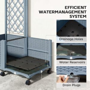 Planter Box with Trellis, Self Watering Raised Garden Bed with Lockable Wheels and Drainage Holes, Gray - Image 4