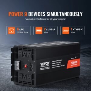 Modified Sine Wave Inverter, 5000W, DC 12V To AC 120V Power Inverter With 6 AC Outlets 2 USB Port 1 Type-C Port, LCD Display And Remote Controller For High Load Home Appliances, CE FCC Certified - Image 4