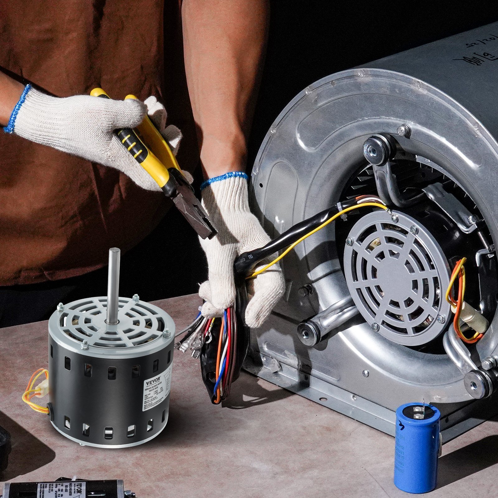 1/2HP Furnace Blower Motor, 208/230V 2.7Amps, 1075RPM 5 Speeds, CW/CCW Rotation, 48 Frame 3.4' Shaft Length, 7.5μF/450V Capacitor + 11' Hold Hoop - Image 6