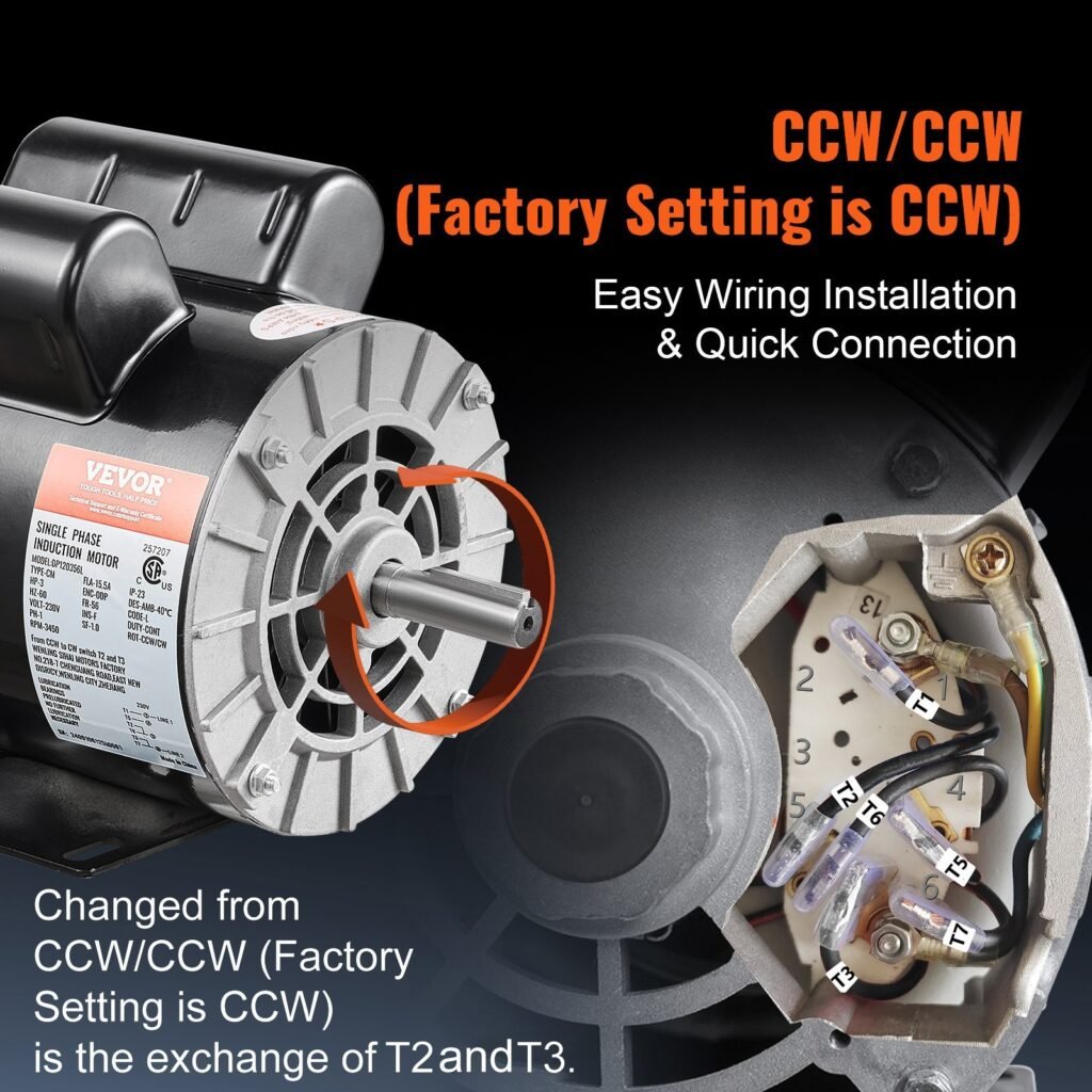 3HP Air Compressor Electric Motor 230V 15.5A 3450RPM 56 Frame CW/CCW Rotation (Factory Setting Is CCW)