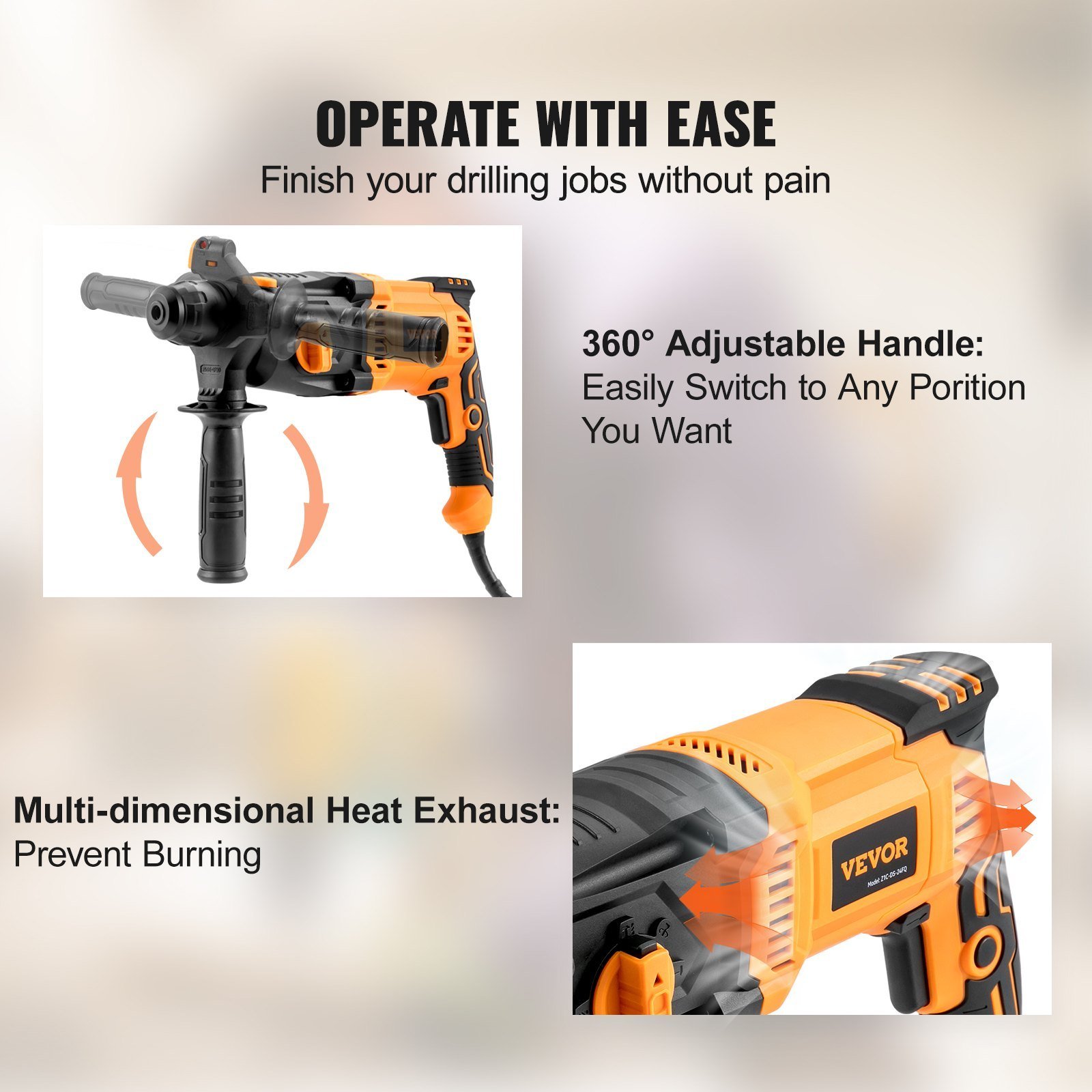 Rotary Hammer Drill Corded Drills 1' 4 Modes SDS-Plus Chipping Hammers - Image 5