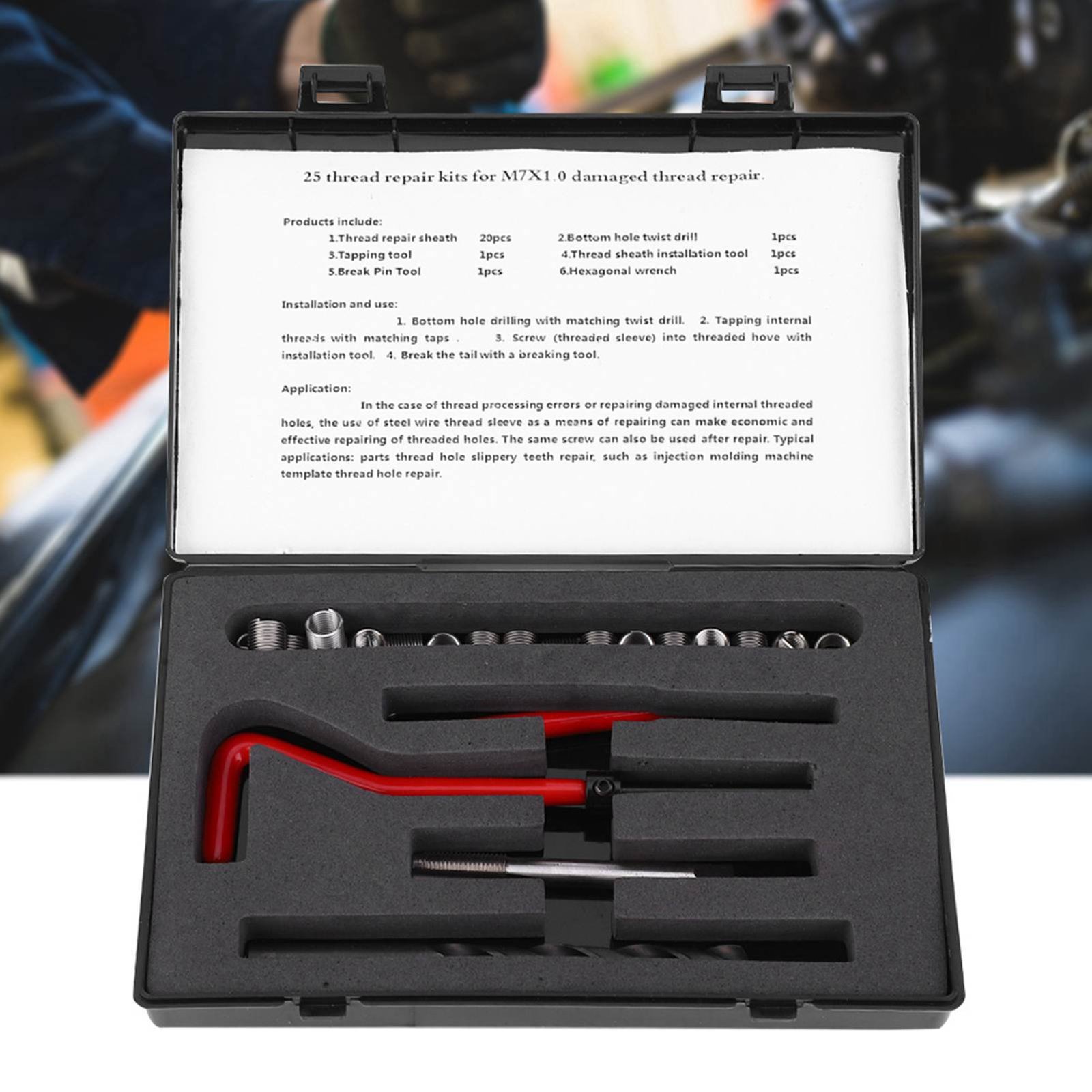 25Pcs Thread Repair Kit Stainless Steel Twisted Drill Wrench Threaded Insert Tap Insertion Tool M7x1 - Image 3