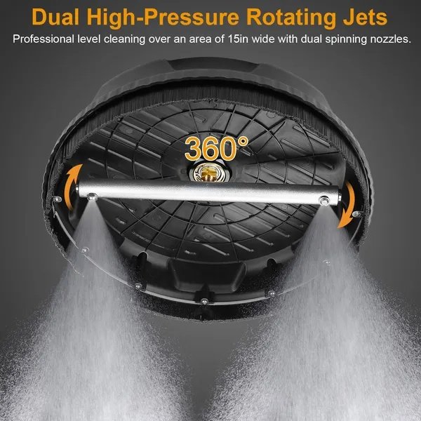 15in Power Washer Surface Cleaner High Pressure Flat Surface Cleaner 4000PSI Disc Power Washer Broom