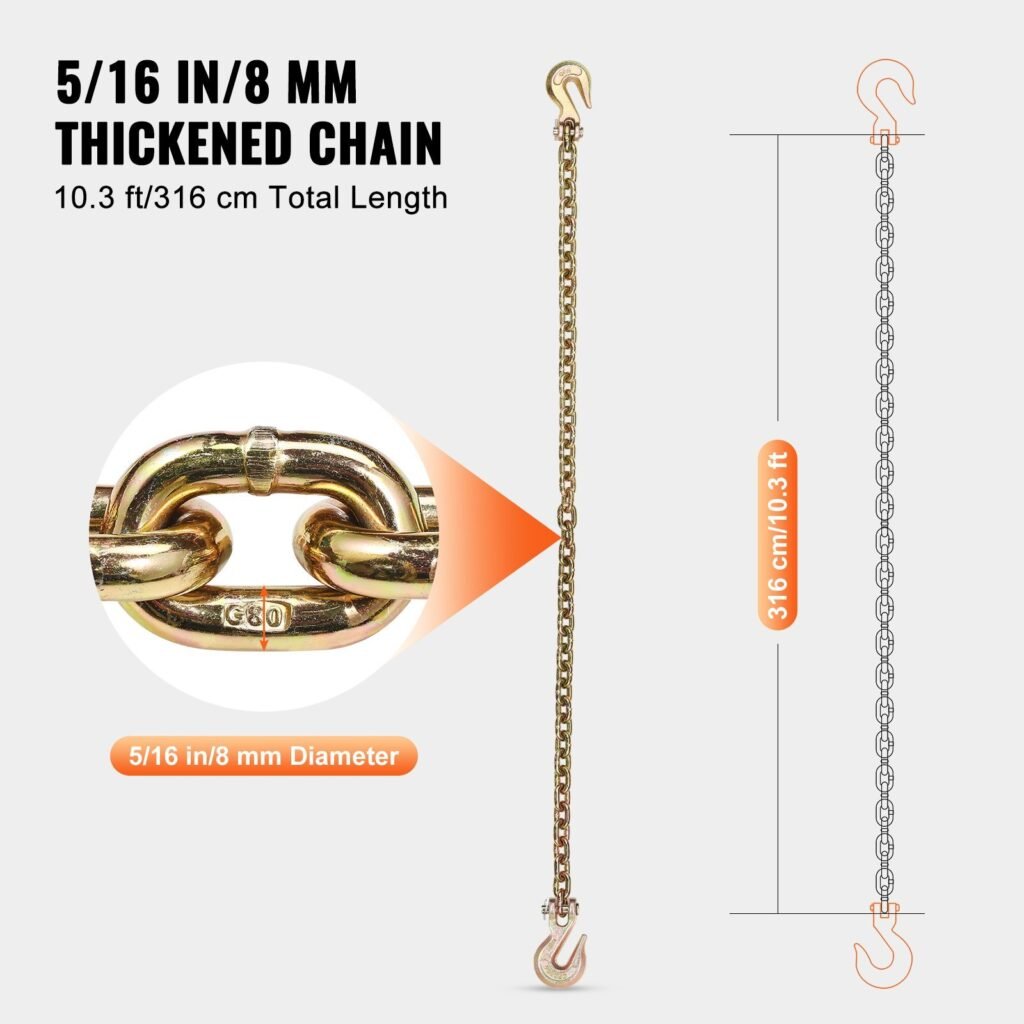 Binder Chain G80 Tie Down Tow Chain With Hooks 5/16'x10.3' 2 Pack 4900 Lbs