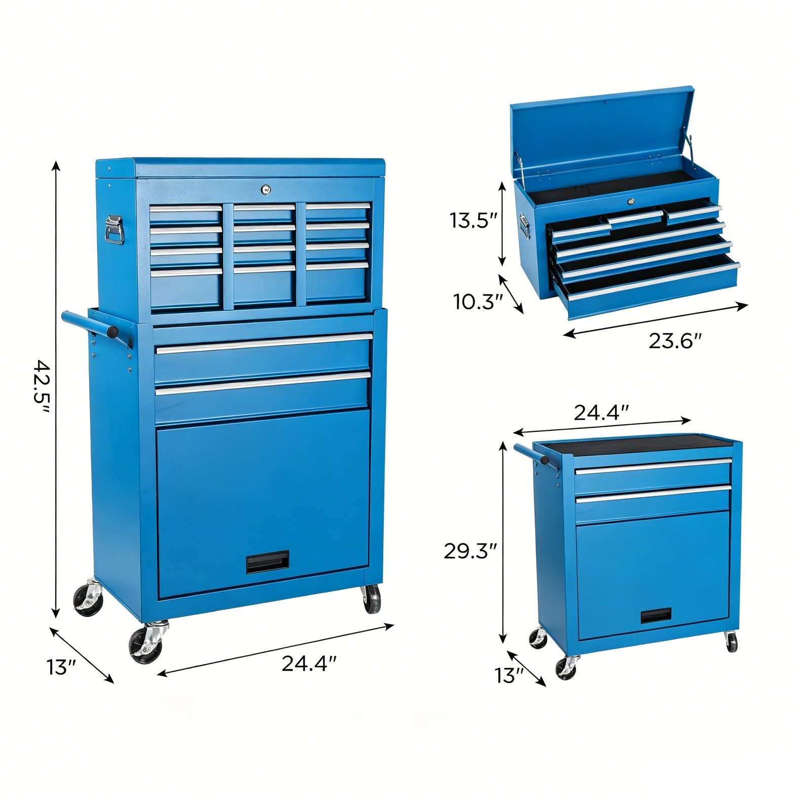 Tool Chest, 8-Drawer Rolling Tool Storage Cabinet With 2 In 1 Detachable Top Tool Box, Lockable Wheels, Metal Tool Cart For Garage - Image 5