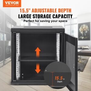 12U Wall Mount Network Server Cabinet, 15.5'' Deep, Server Rack Cabinet Enclosure, 200 Lbs Max. Ground-mounted Load Capacity, With Locking Door Side Panels, For IT Equipment, A/V Devices - Image 3