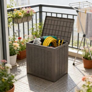 Outdoor Storage Box 25 Gallon Deck Box With Lockable Lid And Wicker-woven Texture For Storage Bin, Side Table Or Bench - Image 7