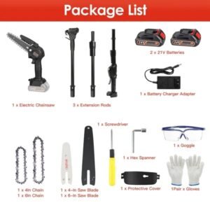 2-in-1 Cordless Pole Saw & Mini Chainsaw Electric Mini Chainsaw Length Adjustable Cordless Chain Saw With 2Pcs 1500mAh Batteries 4in/6in Chains For Tree Trimming - Image 3