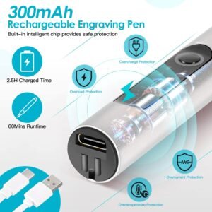 1Set Electric Engraving Pen With 33Pcs Burr Bits 5Pcs Stencils 3 Gears Speed Rechargeable Cordless Professional Engraver Etching Machine For Jewelry Glass Stone Metal Wood - Image 5