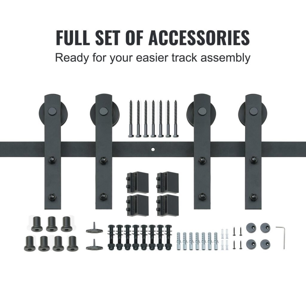 8FT Sliding Barn Door Hardware Kit, 330LBS Heavy Duty Barn Door Track Kit For Double Doors, Fit 3.7-4.3FT Total Wide And 1.3"-1.8" Thick 2 Door Panel, With Smooth & Silent Pulley (I Shape)