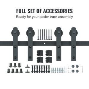 8FT Sliding Barn Door Hardware Kit, 330LBS Heavy Duty Barn Door Track Kit For Double Doors, Fit 3.7-4.3FT Total Wide And 1.3"-1.8" Thick 2 Door Panel, With Smooth & Silent Pulley (I Shape) - Image 5