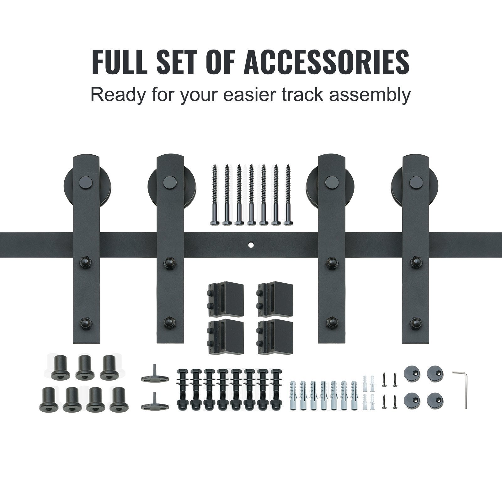 8FT Sliding Barn Door Hardware Kit, 330LBS Heavy Duty Barn Door Track Kit For Double Doors, Fit 3.7-4.3FT Total Wide And 1.3"-1.8" Thick 2 Door Panel, With Smooth & Silent Pulley (I Shape) - Image 5
