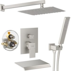 Male NPT Brushed Nickel Shower System, 12 Inch Shower Fixtures Rain Shower Head With Handheld Shower Spray, Wall Mount[Unable Ship Weekends, TK/TEMU Only For Pickup] - Image 1