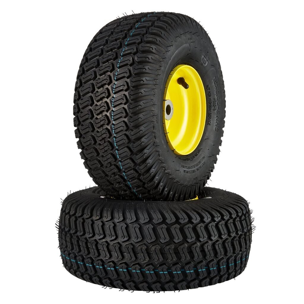 Lawn Mower Tires With Rim, 15x6-6' Tubeless Tractor Tires, 2-Pack Tire And Wheel Assembly, S-Turf Pneumatic Tires, 3' Offset Hub, 3'4' Bushing Size, 16 PCS Adapters For Riding Mower Lawn Tractor