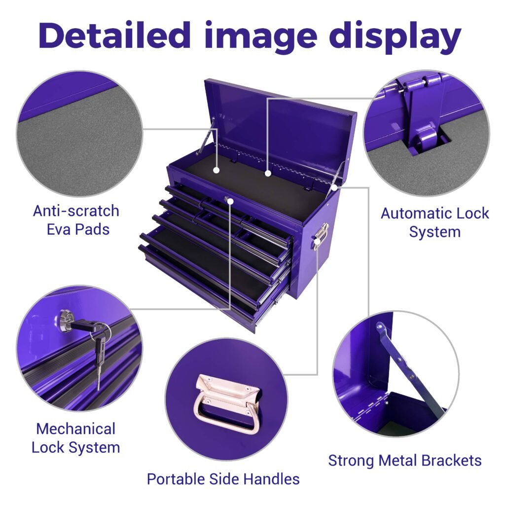 Heavy Duty Metal Tool Box, 24-inch, Portable Metal Tool Box with 9 Drawers, Small Tool Chest with EVA Liners, Ball Bearing Slide Drawers Locking & Powder Coated Finish, Multi-Function Tool Organizer