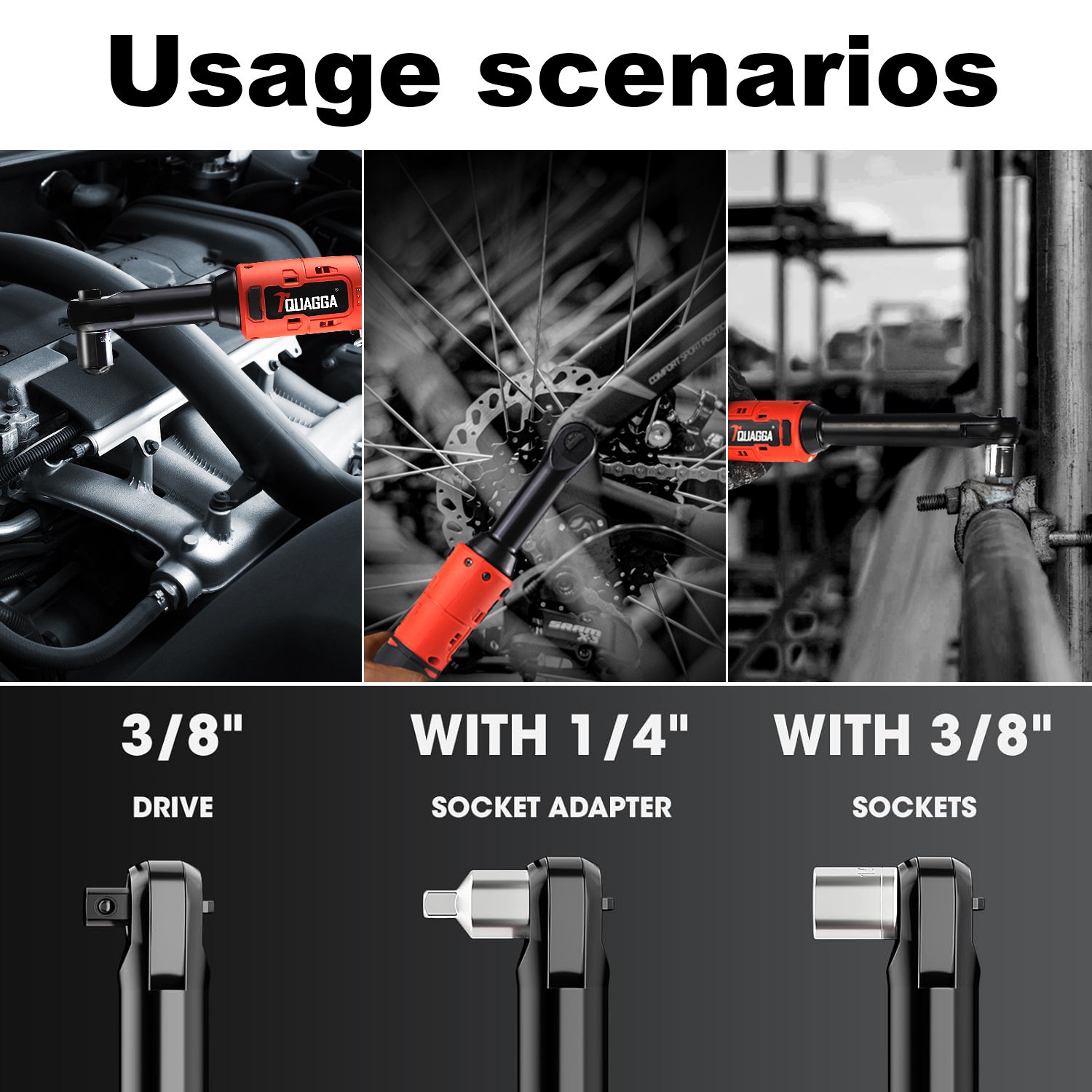 TQUAGGA 18V Extended Cordless Electric Ratchet Wrench Set, Extended Neck, Variable Speed, 18V, 18V Cordless Electric Ratchet Wrench Set, Automotive Repair Tools, Electric Tools - Image 6