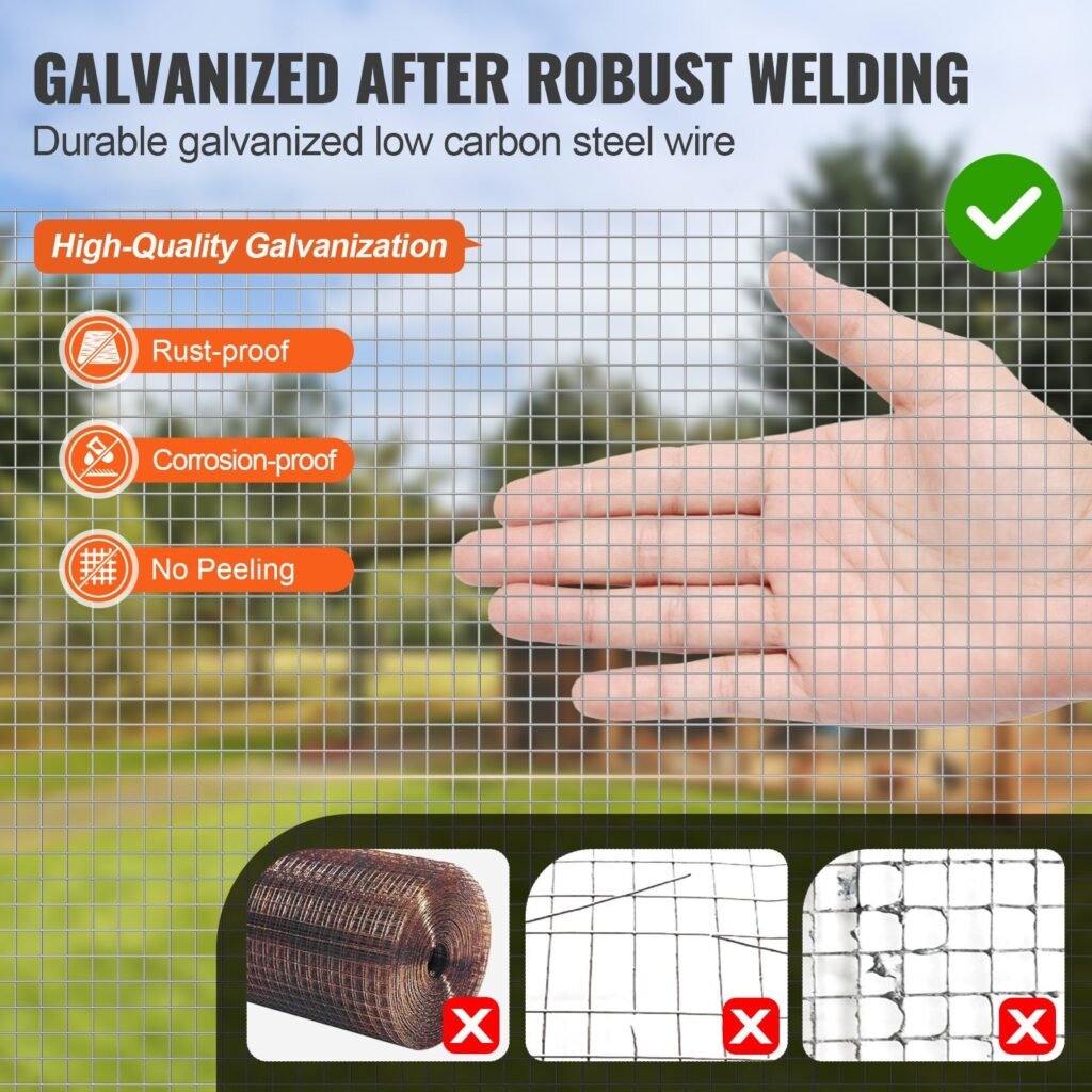 Hardware Cloth, 1'4 Inch 48in X 50 Ft 23 Gauge, Hot Dipped Galvanized Wire Mesh Roll, Chicken Wire Fencing, Wire Mesh For Rabbit Cages, Garden, Small Rodents