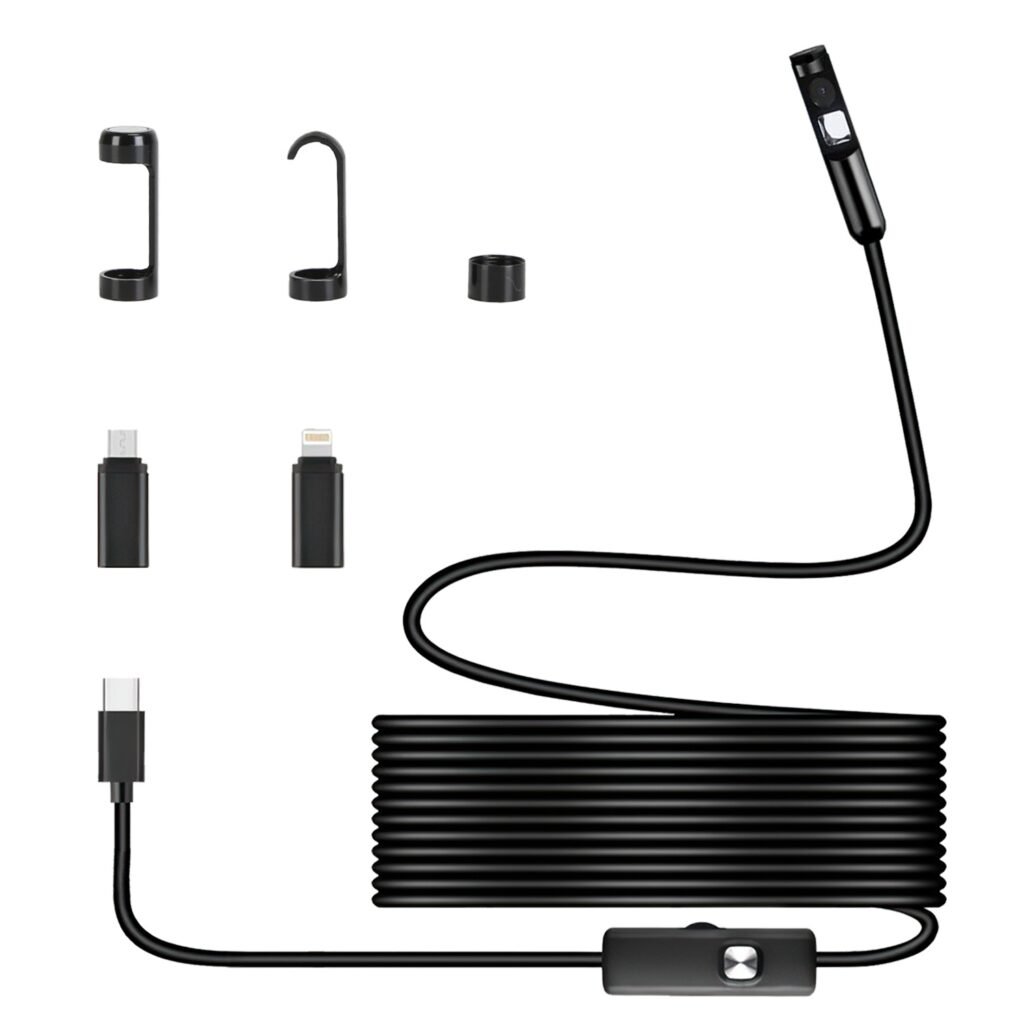 1Set Endoscope Camera 1920P HD IP67 Waterproof Inspection Borescope Tool With Light And 8 & 1 Dual Lens 16.4ft Semi Rigid Snake Cable Stepless Brightness APP Control For IOS And Android