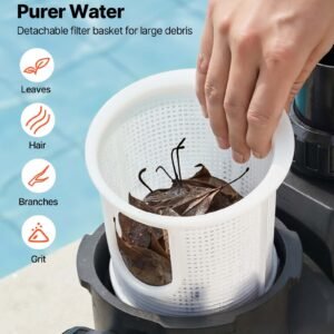 Variable Speed Pool Pump, 1.5 HP, AC 220-240V, 132 GPM, In/Above Swimming Pool Pump With Filter Basket, Powerful Self Priming, Programmable Timer, For Inground And Above Ground Swimming Pool - Image 6